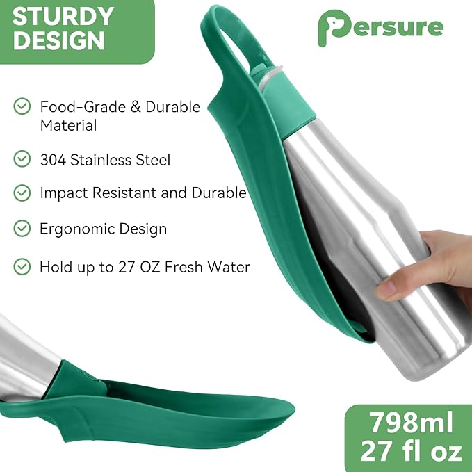 27 OZ Dog Water Bottle Portable Stainless Steel Convenient Pet Water Dispenser, Leak Proof Puppy Travel Water Bowl for Dog Outdoor Walking, Hiking, Perfect Size for All Dog Breeds, Sage Green