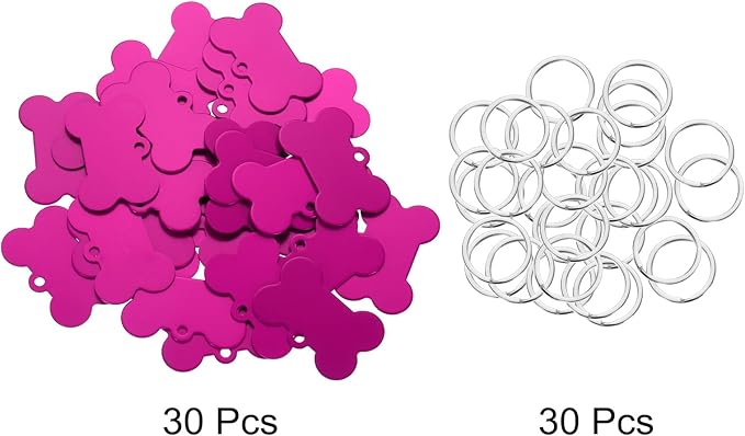 MECCANIXITY Bone Shaped Dog Tag Pet ID Tags, 38mmx25mm/1.5" x1 Metal Rose Red Blank Dog Tags Cat Tags with Ring for Dog Cat, Pendant Crafts, Pack of 30