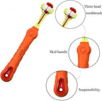Orgrimmar 2 Pcs Three Sided Pet Toothbrush Dog Brush Addition Bad Breath Tartar Teeth Care Dog Cat Cleaning Mouth