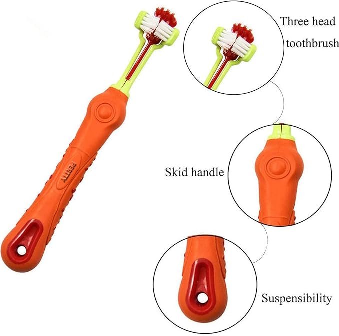 Orgrimmar 2 Pcs Three Sided Pet Toothbrush Dog Brush Addition Bad Breath Tartar Teeth Care Dog Cat Cleaning Mouth
