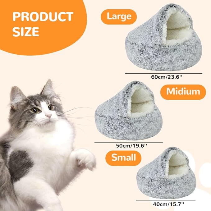 Cat Nest Bed, 2026 New Cat Beds for Indoor Cats, Portable Fluffy Pet Bed, Durable Covered Cats Bed for Indoor Use, Soft Puppy Dog Beds for Pet Owners (Gray, Small)