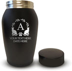 Personalized Custom Small Keepsake Urn Engraved with Pet Name, Date and Cat Design - 5.2" Black Powder Coated Steel Cremation Urn for Cat Ashes - Airtight Closure | 12-16 lb Capacity, Cat Borders