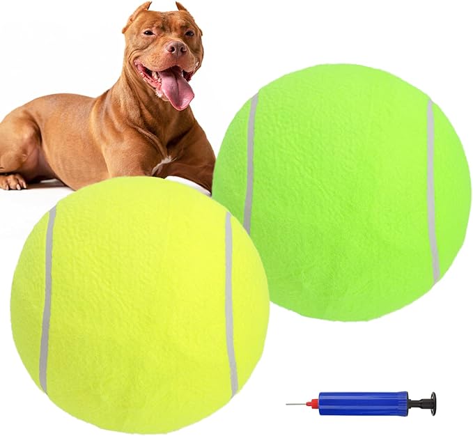SCENEREAL Giant Tennis Ball for Dogs 2 Pack,Upgraded Thicken 9.5" Large Tennis Balls for Dogs,Halloween Dog Toys Birthday Gift, Inflatable Interactive Ball for Large Medium Big Dog,Durable Toy