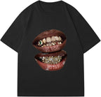 Verdusa Women's Lips Print Graphic Tees Y2k T Shirts Summer Crew Neck Vintage Going Out Tops