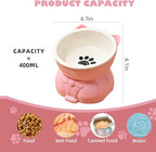 Ceramic Raised Cat Bowl - 5 Inch Tilted Design for Indoor Cats, Anti-Vomiting & Whisker Fatigue Relief, Non-Slip Base, Pink