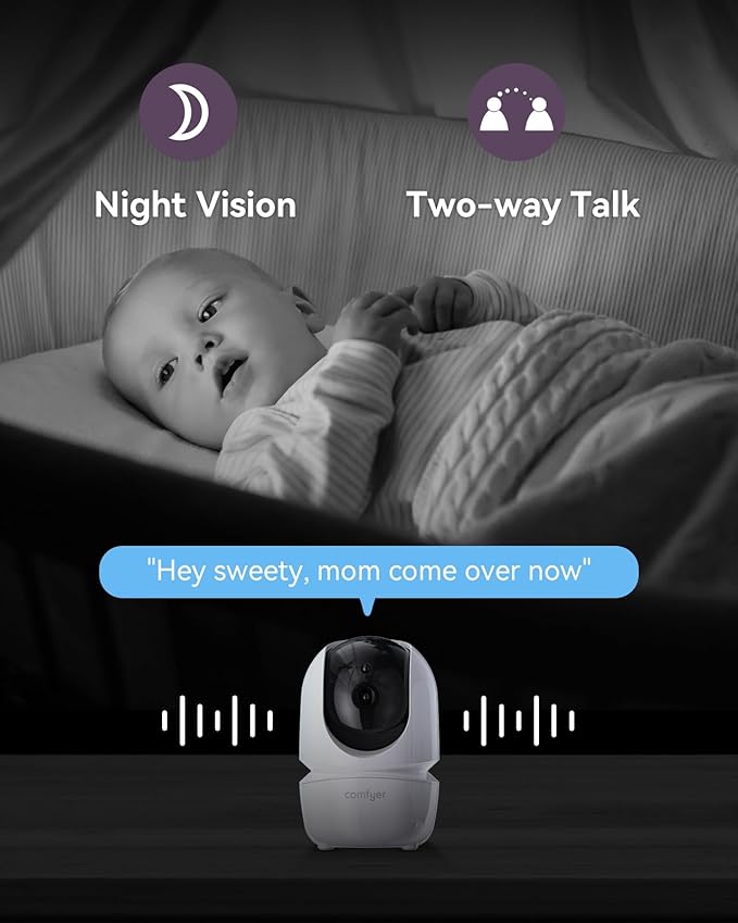 Baby Monitor with Camera and Audio, 7" 720P HD Video Baby Monitor No WiFi, 6000mAh Battery, VOX Mode, Auto Night Vision, Hack Proof, Remote PTZ