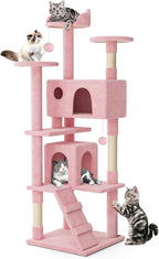 MoNiBloom 77 Inch Cat Tree Tower for Indoor Cats Large Adults, Tall Cat Tower with Scratching Post, Multi-Level Furniture Activity Center with Cat Condo Pet Play House, Soft Pink