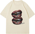 Verdusa Women's Lips Print Graphic Tees Y2k T Shirts Summer Crew Neck Vintage Going Out Tops