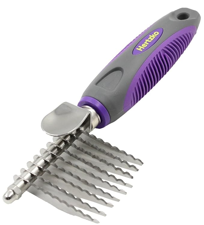 Hertzko Grooming Dematting Comb for Pets - Removes Mats and Tangles - Ideal Dematting Comb for Dogs and Cats - Grooming Tool for All Fur Types - Easy to Use and Clean - Stainless Steel
