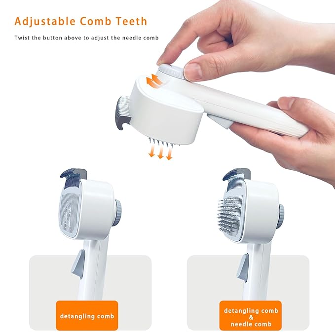 2-in-1 Dog & Cat Grooming Brush – Adjustable Deshedding Comb & One-Touch Clean | Skin-Safe Rake for Mats, Tangles, Shedding | Long/Short Hair Pets