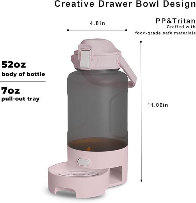 52oz Dog Water Bottle Portable - Travel Dog Water Bowl - Camping, Walking (Pink)