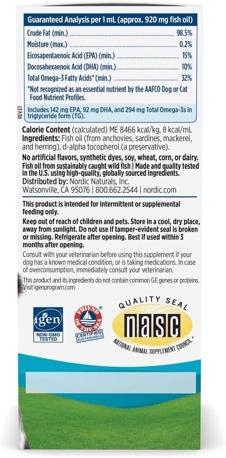 Nordic Naturals Omega-3 Pet, Unflavored - 2 oz - 294 mg Omega-3 Per One mL - Fish Oil for Small Dogs & Cats with EPA & DHA - Promotes Heart, Skin, Coat, & Immune Health