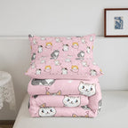 Erosebridal Pink Cat Bedding Set Twin Kawaii Animal Comforter Set, Cute Hearts Reversible Duvet Insert White Kitten Paws Quilt Set, Cartoon Animal Pet Bedding Comforters & Sets Geometry Triangle Decor