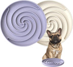 Slow Feeder Dog Bowls, Dishwasher Microwave Safe Silicone Puppy Puzzle Bowl with Non-Slip Design for Eating (White and Purple)