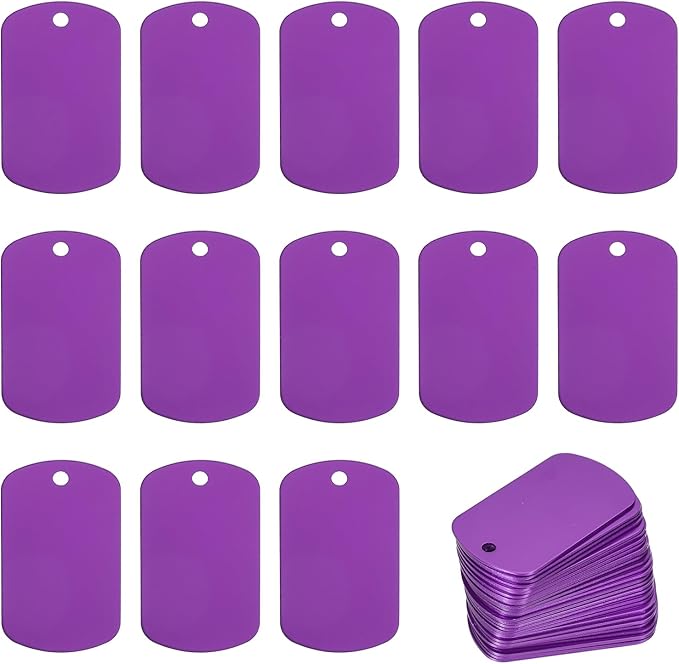MECCANIXITY Blank Dog Tags Rectangle Blank Aluminum Blank Keychains Laser Engraving Blanks ID Name Tag Metal Personalized Pet Tags for DIY Crafts Purple, 300 Pack