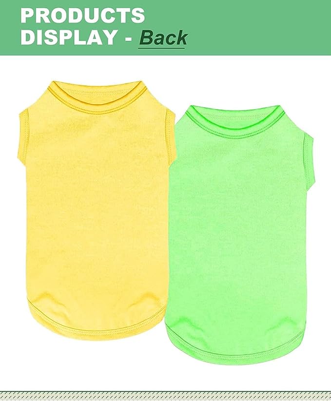 2 Pack Dog Shirts, Summer Pet Sleeveless Vest, Breathable Dog Clothes, Stretchy Tank Top T-Shirts for Large Medium Dogs, Grass Green+Lemon Yellow (XL)