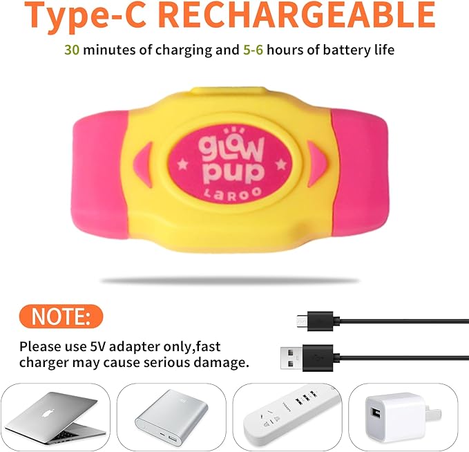 LaRoo LED Light Up Dog Collar, Multi-Color Glowing Safety Pet Collar, USB Rechargeable, Adjustable, Night Walk High Visibility Collar Safety Dog Light for Small Medium Dogs(Pink)