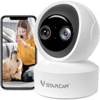 VSTARCAM Indoor Security Camera,2K HD 360° PTZ Dog Pet Camera with Phone APP, Night Vision, 2-Way Audio, Hybrid Zoom, 2.4G WiFi Dual Monitor, 7/24 Recording, Cloud/SD Card Storage (CS49D)