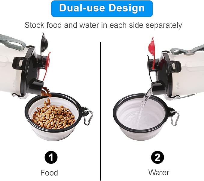 Dog Travel Water Bottle Collapsible Bowls, 2 in 1 Pet Food Container with Collapse Bowls, Outdoor Portable Water Bowls for Walking, Traveling, Camping and Hiking (White)