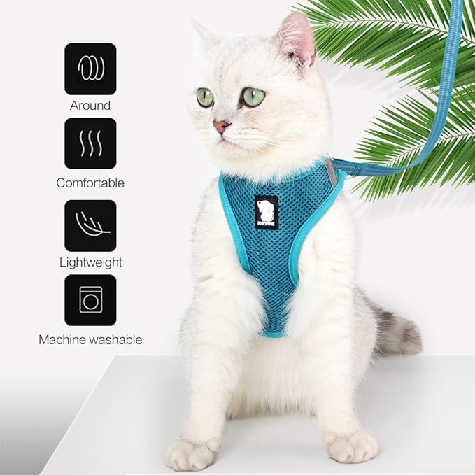 HEYWEAN Cat Harness and Leash - Ultra Light Escape Proof Kitten Collar Cat Walking Jacket with Running Cushioning Soft and Comfortable Suitable for Puppies Rabbits