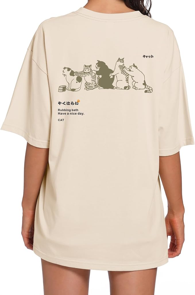 Cute Cat Graphic Tees for Women Harajuku Shirt Letter Printed Oversized T Shirts Aesthetic Casual Baggy Tshirts…