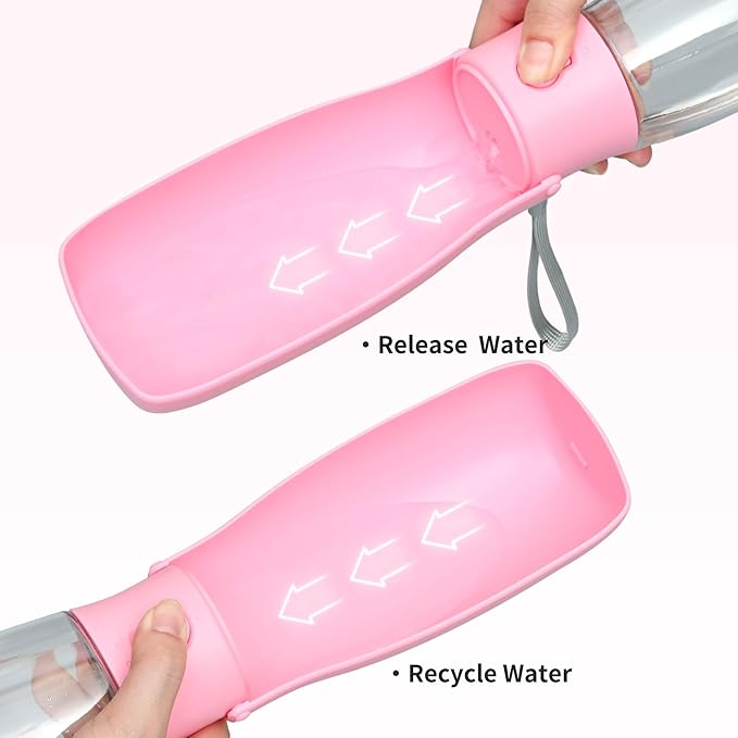 Dog Water Bottle, Leak Proof Portable Puppy Water Dispenser, Travel Puppy Water Bowl, Foldable Transparent Dog Water Bottle for Pets Outdoor Walking, Hiking, Travel, Food Grade Plastic - 19oz Pink