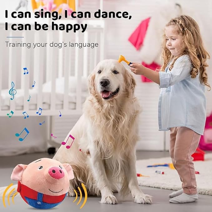 HISKI Active Moving Pet Plush Toy, 2024 Interactive Dog Toys Talking Moving Dog Ball Toy Washable Cartoon Pig Plush Sound Electronic Herding Ball for Dogs Shake Bounce Boredom Toys for Dog, Cats