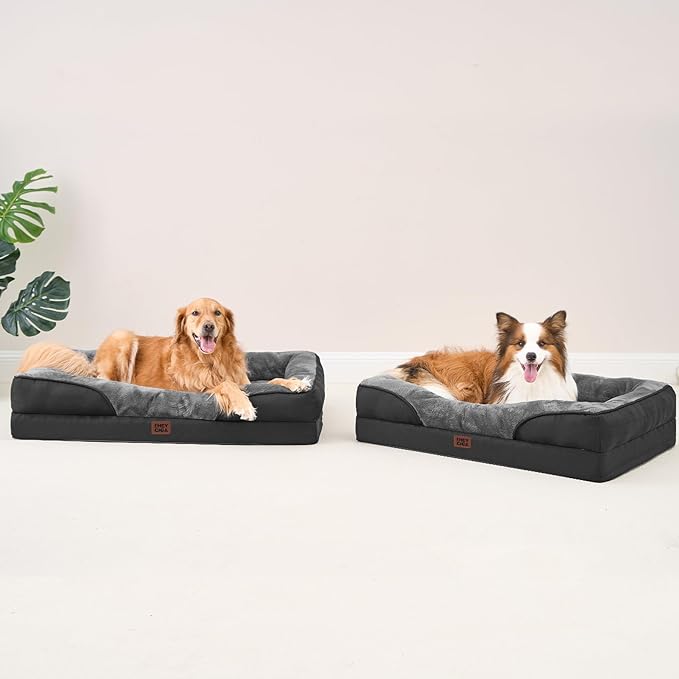 EHEYCIGA Memory Foam XXL Dog Bed for XLarge Sized, Orthopedic Dog Sofa with Sides and Waterproof Liner, Washable Bolster Pet Couch with Removable Cover, 52x41x8 Inch, Grey/Black