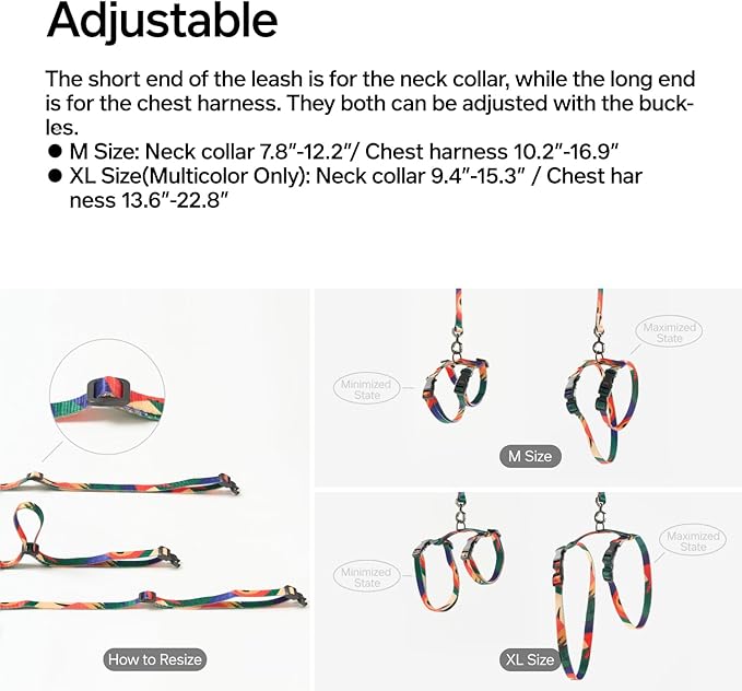 pidan Cat Harness and Leash Set, XL Size for Large Cats, Escape Proof - Adjustable Kitten Harness for Large Small Cats, Lightweight Soft Walking Travel Petsafe Harness (Multicolor-XL Size)