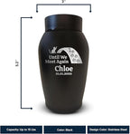 Personalized Custom Small Keepsake Urn Engraved with Pet Name, Date and Cat Design - 5.2" Black Powder Coated Steel Cremation Urn for Cat Ashes | 12-16 lb Capacity, Rainbow