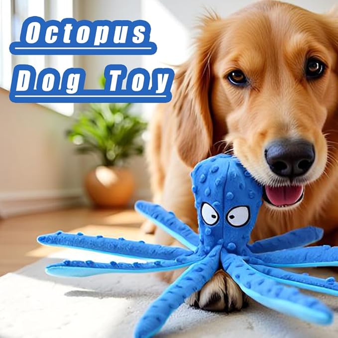 OUANGANC Octopus Dog Squeaky Toy No Stuffing Crinkle Paper in Legs for Small, Medium, and Large Breeds, Durable Puppy Chew Toys for Aggressive Chewers