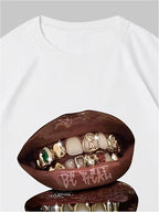 Verdusa Women's Lips Print Graphic Tees Y2k T Shirts Summer Crew Neck Vintage Going Out Tops