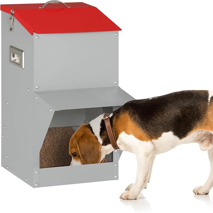 Automatic Dog Feeder with Handle, 25 Lbs Large Capacity Gravity Dog Food Dispenser for Outdoor & Indoor Use, Pet Food Station for Medium and Large Breeds (12'' L X 10'' W X 21.6'' H)