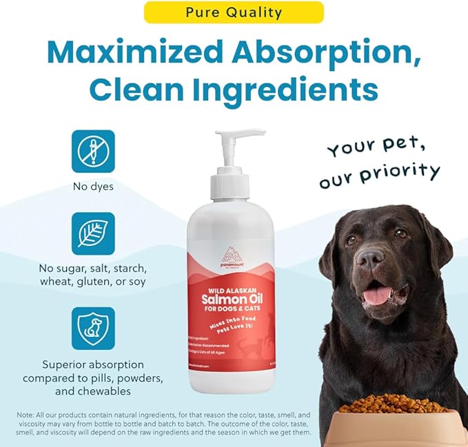 Paramount Pet Health Wild Alaskan Salmon Oil for Cats & Small Dogs, Supports Skin, Coat, Joint & Overall Well-Being, Pure & Premium Alaskan Salmon Oil for Dogs & Cats with No Fillers, 16 oz
