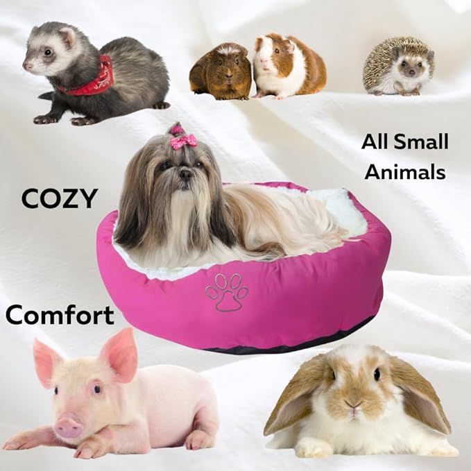 Evelots Warm Pet Bed for Cats or Small Dogs - Calming, Anti-Anxiety, Soft, Cozy Donut Cuddler -Removeable Fluffy Sherpa Insert- Machine Washable -Fleece Lining- Non-Slip Bottom -Assorted Colors