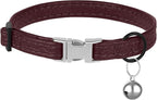 Leather Cat Collar with Buckle and Removable Bell - Non Breakaway Adjustable Soft Safety Small Pet Collars for Girl Boy Cats Kitten (Burgundy)