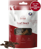 Skona PetFood Beef Heart Jerky Dog Treats & Cat Jerky Treats, High Protein, Single-Ingredient Training Snacks, Grain-Free, USA Made, Rich in Taurine, Supports Digestion & Dental Health, 4oz