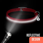 OOPSDOGGY Rolled Leather Cat Collar with Bell, Reflective Kitten Collars with Buckle Include Safety Elastic Strap - Adjustable Small Pet Collars for Boy Girl Cats (Red)