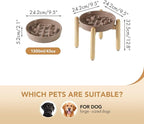 9.5inch Ceramic Dog Raised Slow Feeder Set, Elevated Bowl with Wooden Stand for Large Dog, Slow Feeder Dish for Fast Easters, Anti-Gulping(Brown Coffee, Single Bowl+ Stand)