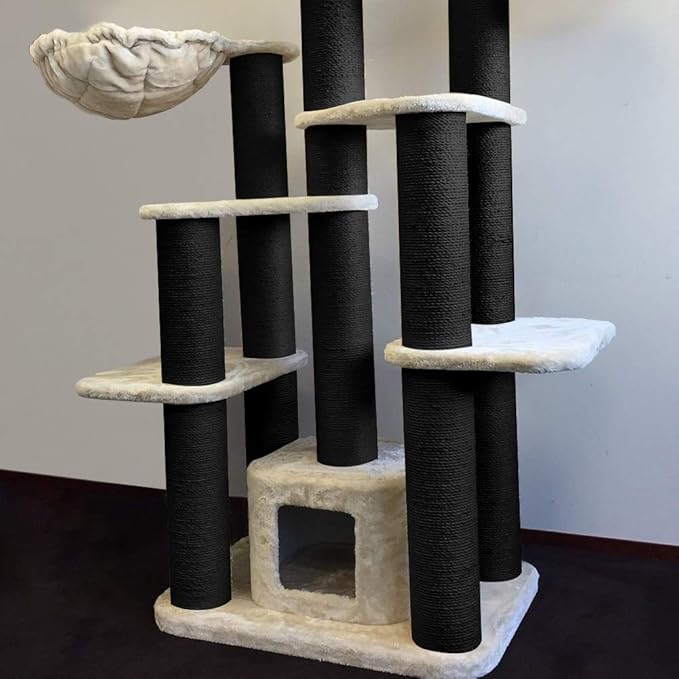 Sisal Rope 6mm for Cat Scratcher Repair and Replace Cat Scratching Post, DIY Scratching Furniture - Cat Tree, Scratch Carpet & Mat, Cat Kicker Toys, Black 164ft/50m