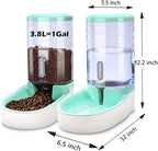 Meikuler Automatic Dog Cat Feeder and Water Dispenser Set,Waterer and Gravity Food Feeder for Small & Medium Dogs Cats Puppies,Large Capacity 1 Gallon x 2 (Green)