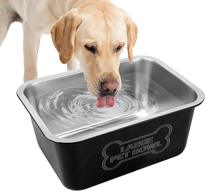3 Gallons Large Dog Water Bowl, Stainless Steel Metal Dog Bowls, Large Capacity Pet Food Bowl Water Dish for Indoor and Outdoor Universal for Medium to Giant Dogs Black