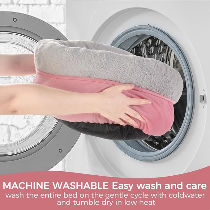 Cat Bed for Indoor Cats,Round Cat Bed for Small Pets,Washable Pet Bed with Non-Skid Bottom,Pet Bed for Puppy and Kitty,19 Inches,Pink