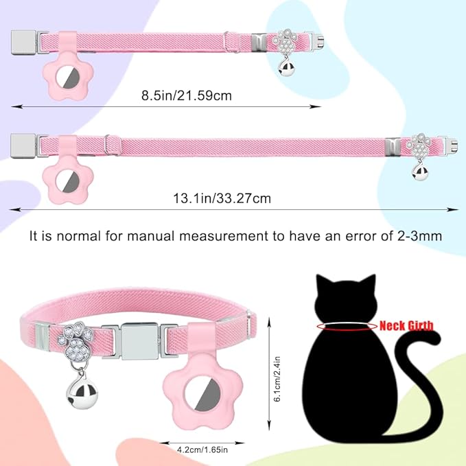 Personalized Safety Elastic Cat Collars with Bell Soft Silicone Cover for Air Tag,Laser Customized Stretch Kitten Collars for Girls Boys Cats (Pink)
