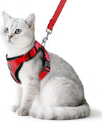 PUPTECK Cat Harness and Leash Set Escape Proof Reflective Cat Walking Harness Adjustable Soft Breathable Mesh Vest for Small Pets, Red, M