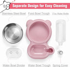 Dog Bowls, Cat Food and Water Bowl Set with Water Dispenser and Stainless Steel Bowl for Cats and Small Dogs - Pink