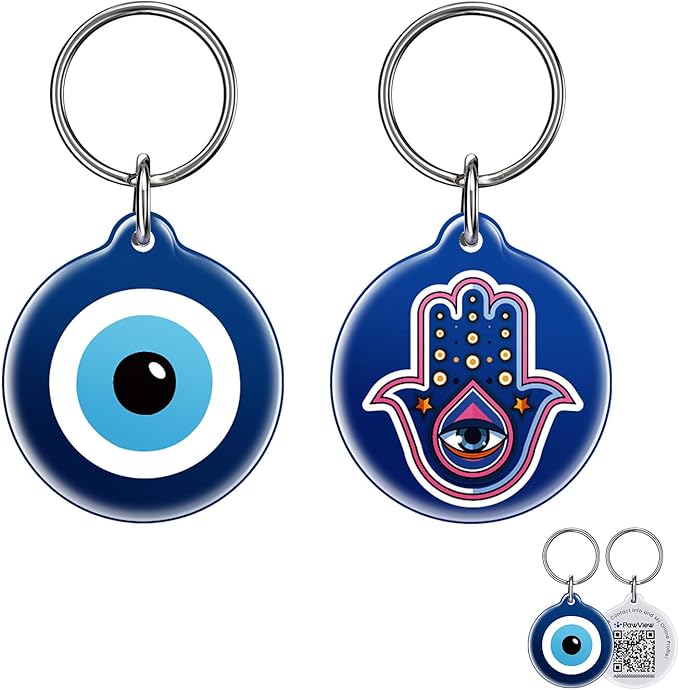 QR Code Pet ID Tags for Dogs & Cats – Guardian Spirit Series 2Pcs, Smart Dog Tags with Evil Eye, Hamsa Hand & Celtic Knot Symbols, Waterproof, Editable Profile, Instant Location Alert