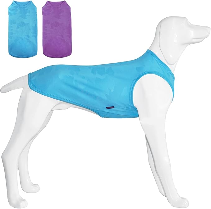 2 Pack Dog Shirts, Breathable Dog Clothes, Camouflage Printing Pet Sleeveless Vest, Stretchy Tank Top T-Shirts for Large Medium Dogs, Light Blue+Purplish Red (M)