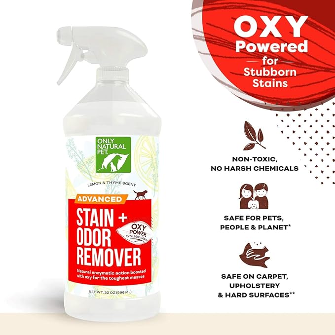 Only Natural Pet Advanced Dog Stain + Odor Remover with Oxy, All-Natural Professional Strength Enzymatic Cleaner - Pet Stain and Urine Odor Remover- 32 Fl Oz