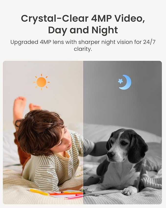 REOLINK 4MP Indoor Security Camera E1, Plug-in 2.4G Wireless WiFi 6 for Baby/Pet Monitor with Phone app, 360 Degree Dog Camera with Person/Pet Detection, Night Vision, 2-Way Talk, Local Storage